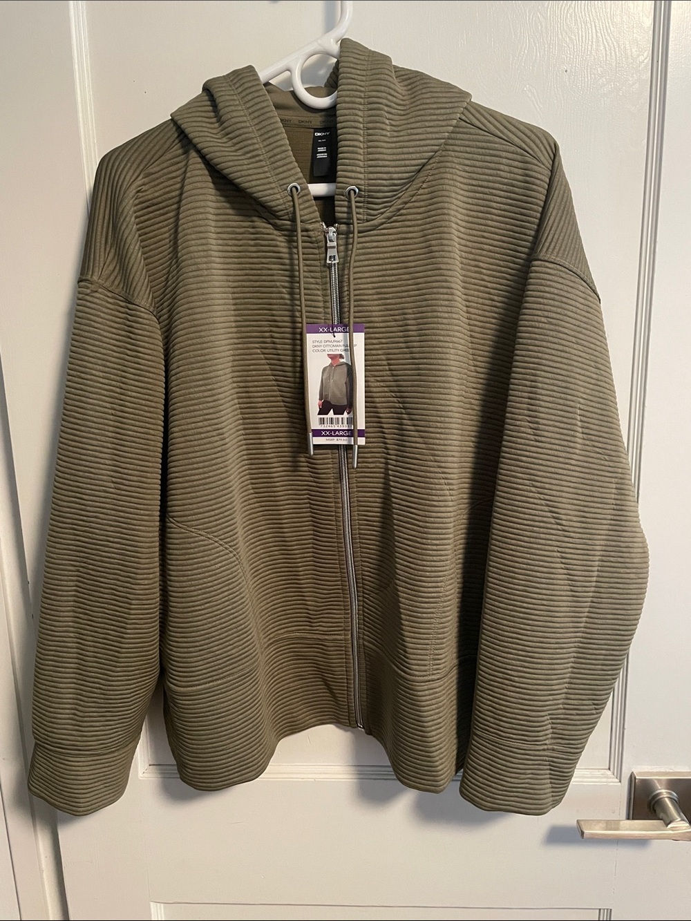 NWT DKNY Olive Ribbed Zip-Front Hoodie Jacket
